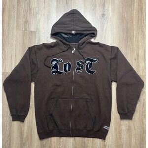 Y2K Lost Enterprises Surfboard Brown‎ Zip Up Hoodie Size M